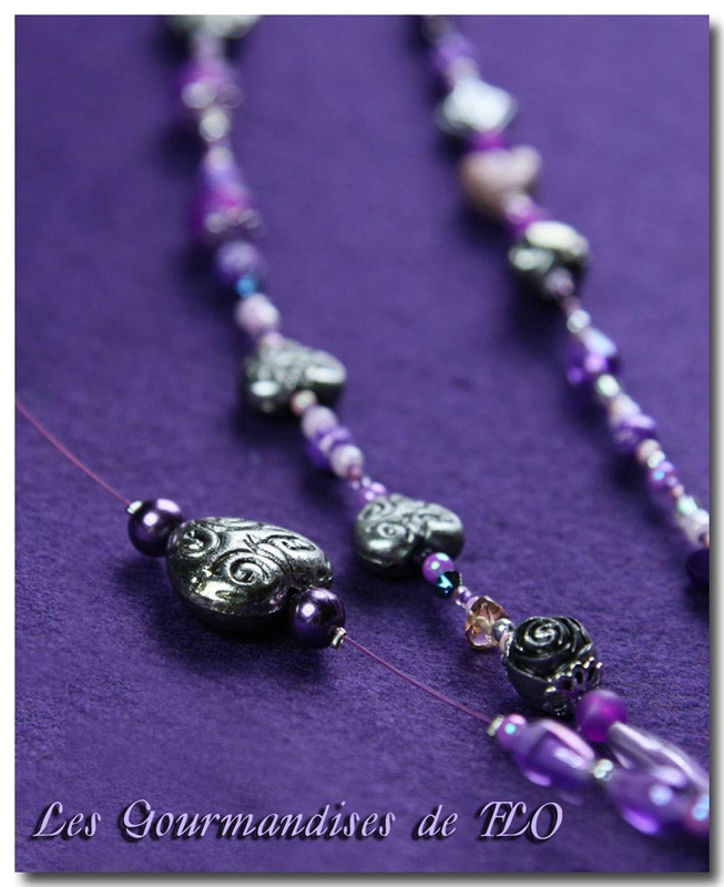 Collier 3 rangs de perles violet